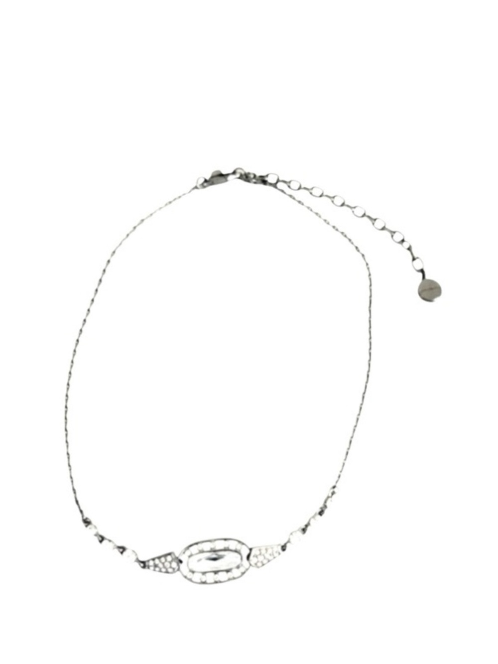 Givenchy Multi Crystal Necklace Short Chain Clear Gunmetal Gray
